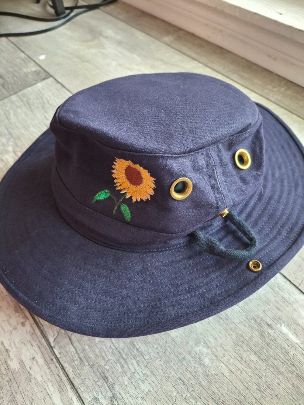Sunflower Embroidered Navy Tilley Hat - Women